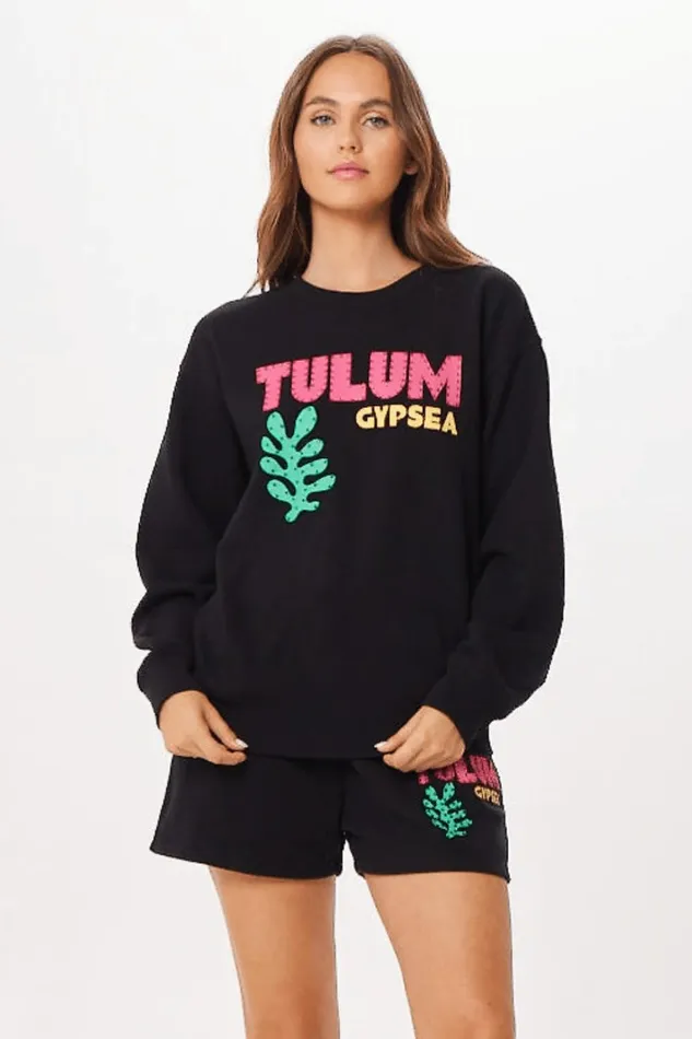 Vintage Havana Sweatshirts Women Black Tulum Jet Setter Surf Wash Crewneck Black Vintage Havana Sweatshirts Women Black Tulum Jet Setter Surf Wash Crewneck Black