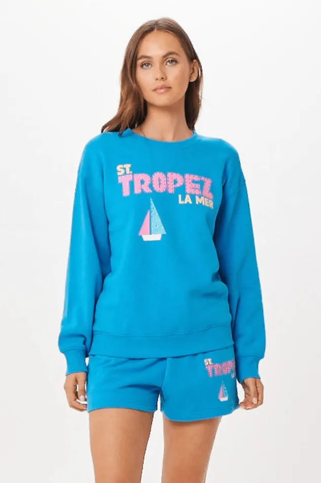 Vintage Havana Sweatshirts Women Bright Blue St Tropez Jet Setter Surf Wash Crewneck Bright Blue Vintage Havana Sweatshirts Women Bright Blue St Tropez Jet Setter Surf Wash Crewneck Bright Blue