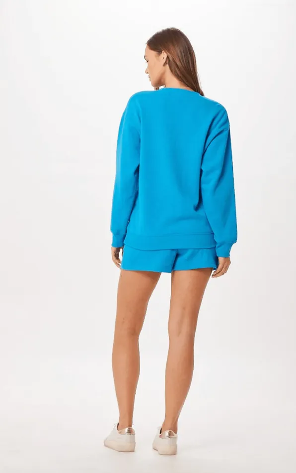 Vintage Havana Sweatshirts Women Bright Blue St Tropez Jet Setter Surf Wash Crewneck Bright Blue