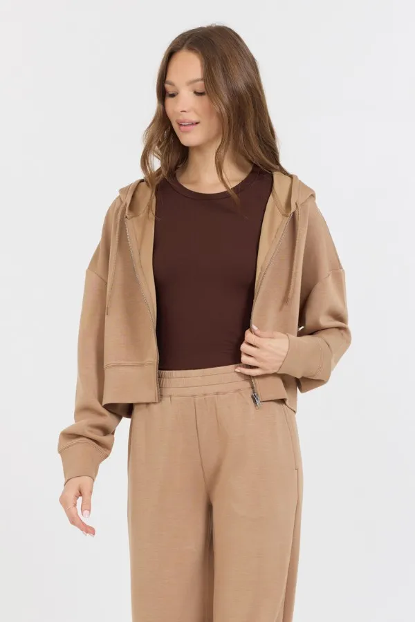 Vintage Havana Sweatshirts Women Caramel Cloud Fleece Crop Zip Up Caramel