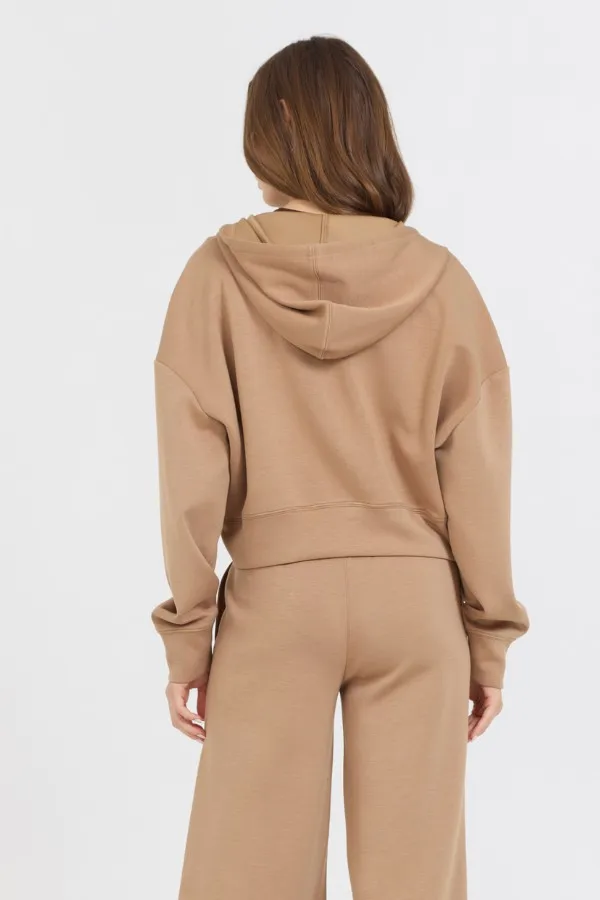 Vintage Havana Sweatshirts Women Caramel Cloud Fleece Crop Zip Up Caramel