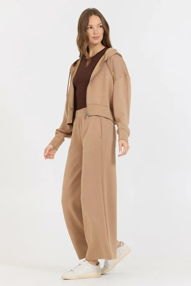 Vintage Havana Sweatshirts Women Caramel Cloud Fleece Crop Zip Up Caramel