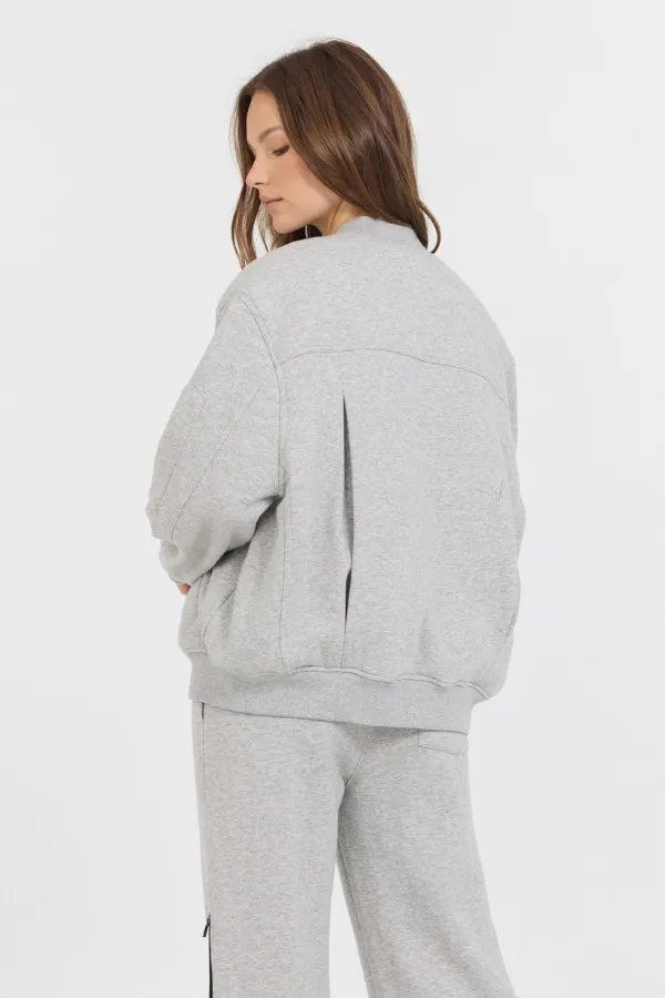 Vintage Havana Sweatshirts Women Pure Grey Contrast Black Zipper Bomber Grey