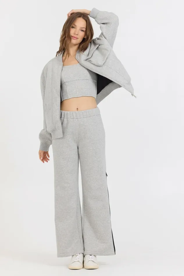 Vintage Havana Sweatshirts Women Pure Grey Contrast Black Zipper Bomber Grey