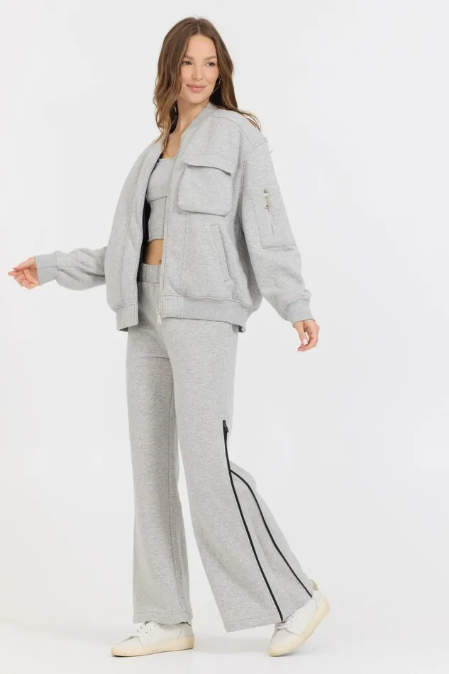 Vintage Havana Sweatshirts Women Pure Grey Contrast Black Zipper Bomber Grey