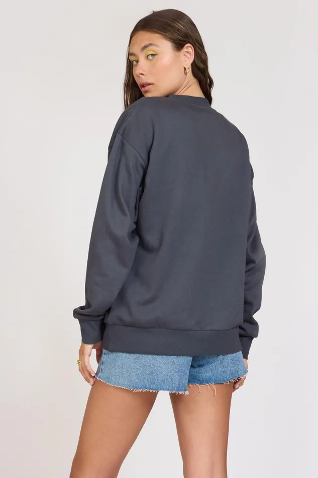 Vintage Havana Sweatshirts Women quotSurf LAquot Black Surf Wash Crewneck Black