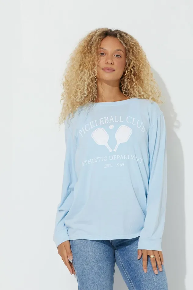 Vintage Havana Tees Women Sky Blue quotPickleball Clubquot Pigment Dyed Long Sleeve Tee Sky Blue Vintage Havana Tees Women Sky Blue quotPickleball Clubquot Pigment Dyed Long Sleeve Tee Sky Blue