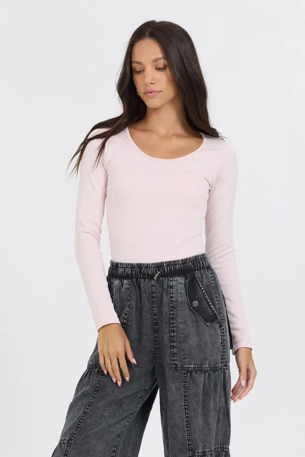Vintage Havana Tees Women Soft Pink Seamless Long Sleeve Tee Soft Pink