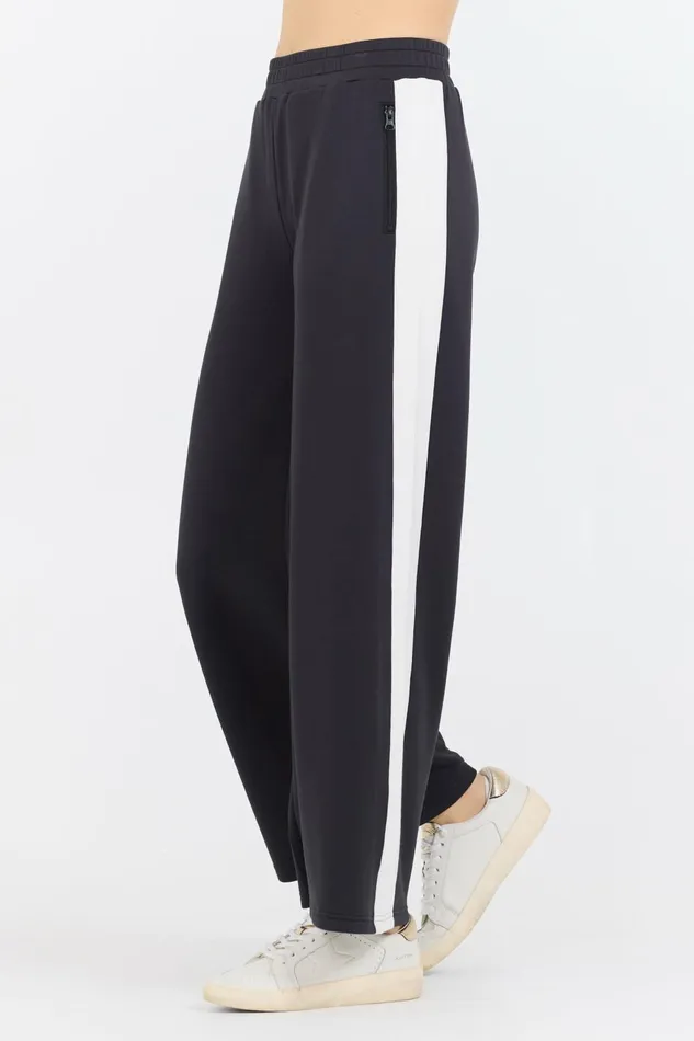 Vintage Havana Wide Leg Pants Women Black White Colorblock Cloud Fleece Pant Black