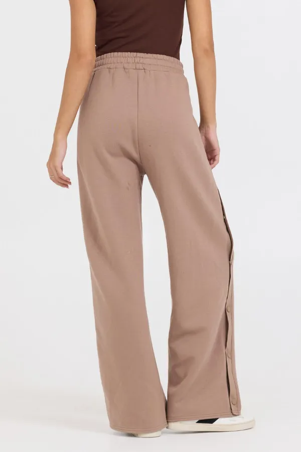 Vintage Havana Wide Leg Pants Women Caramel Latte Brushed Fleece Snap Pant Caramel