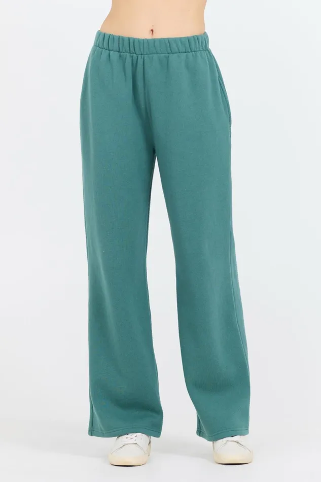 Vintage Havana Wide Leg Pants Women College Green Cotton Blend Fleece Wide Leg Pant Green Vintage Havana Wide Leg Pants Women College Green Cotton Blend Fleece Wide Leg Pant Green