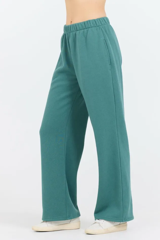 Vintage Havana Wide Leg Pants Women College Green Cotton Blend Fleece Wide Leg Pant Green