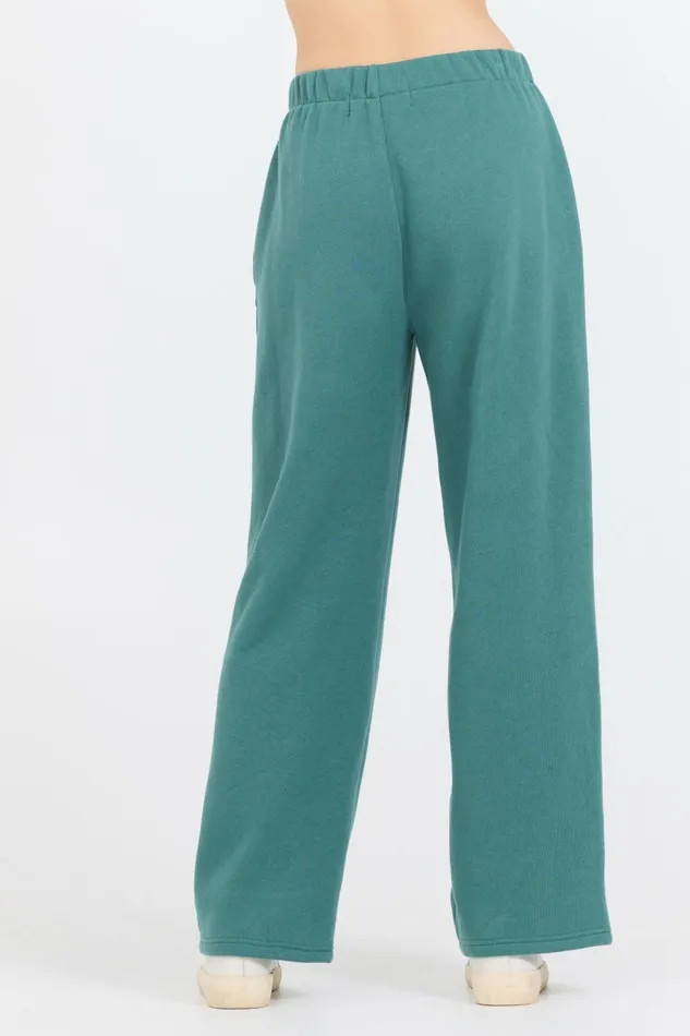 Vintage Havana Wide Leg Pants Women College Green Cotton Blend Fleece Wide Leg Pant Green