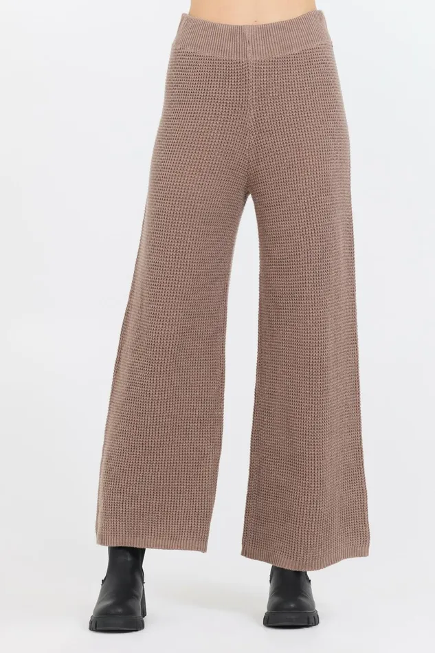 Vintage Havana Wide Leg Pants Women Heather Brown Waffle Knit Flare Pant Brown
