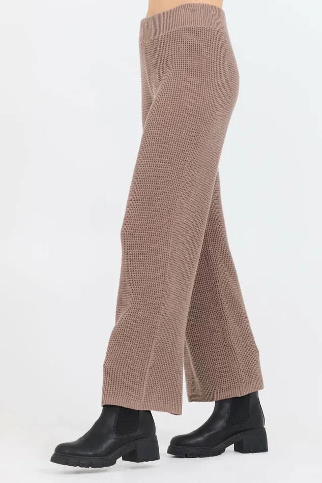 Vintage Havana Wide Leg Pants Women Heather Brown Waffle Knit Flare Pant Brown