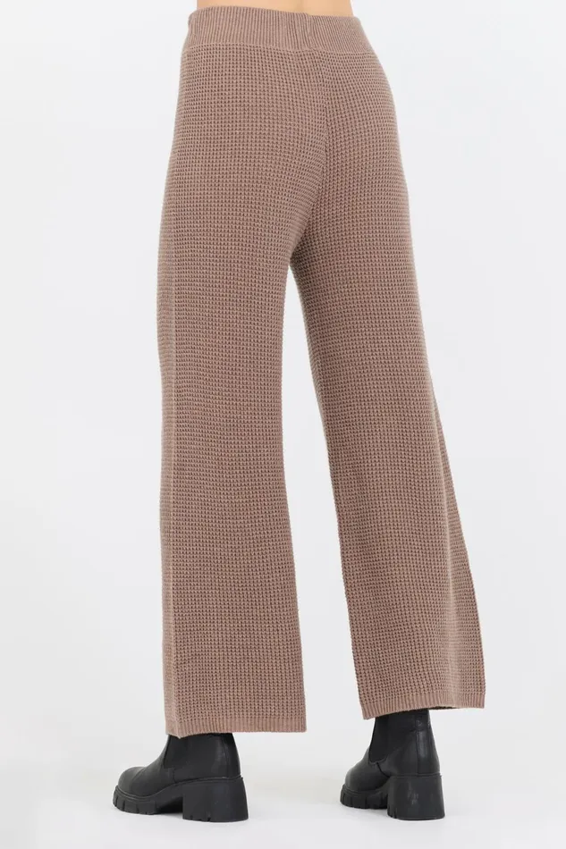 Vintage Havana Wide Leg Pants Women Heather Brown Waffle Knit Flare Pant Brown