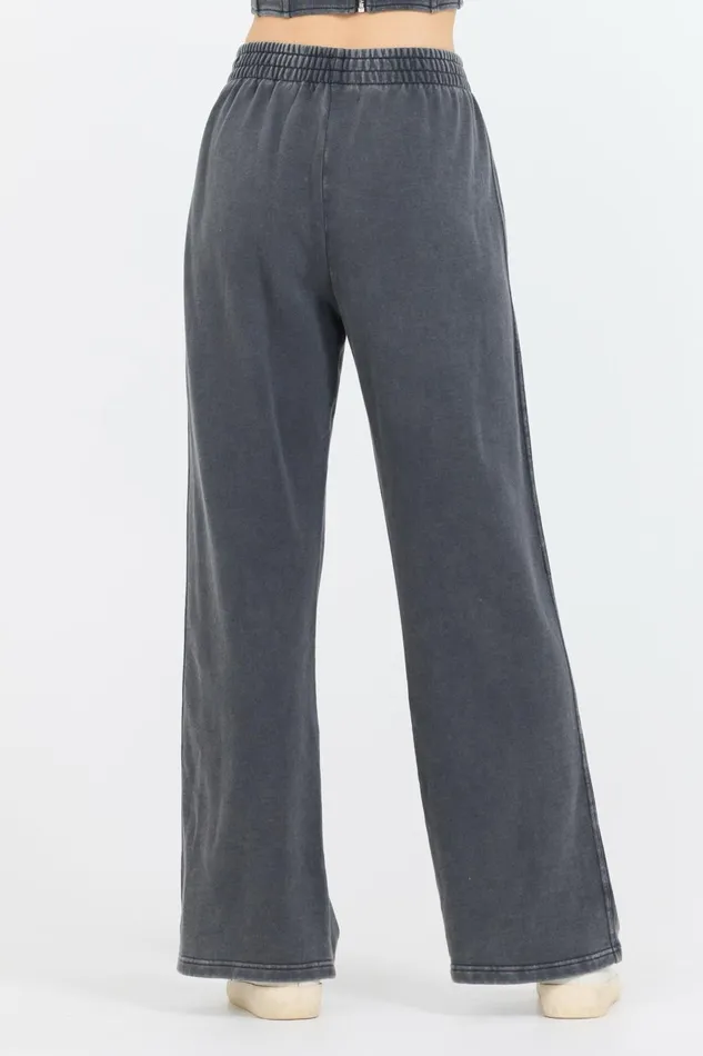 Vintage Havana Wide Leg Pants Women Washed Charcoal Garment Dye French Terry Flare Pant Charcoal
