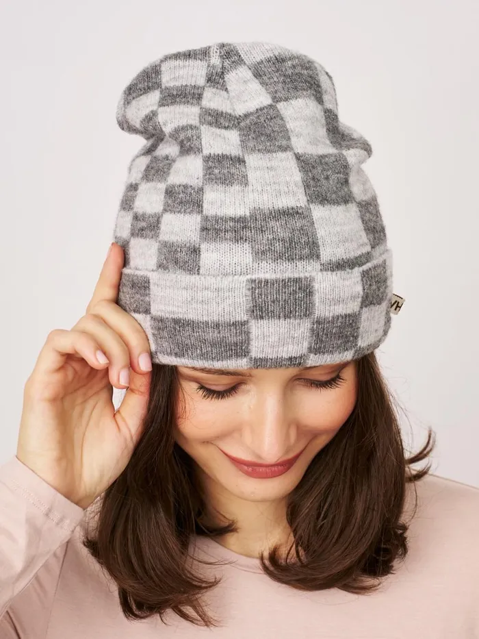 Vintage Havana Winter Hats Women CHECK PATTERN BEANIE 8211 GREY Grey Vintage Havana Winter Hats Women CHECK PATTERN BEANIE 8211 GREY Grey