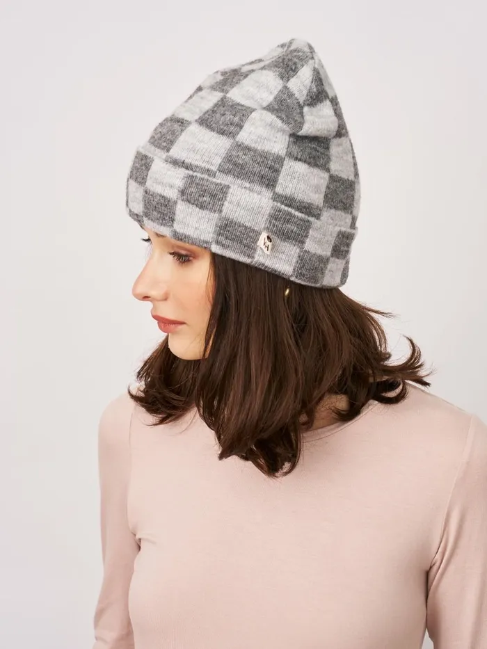 Vintage Havana Winter Hats Women CHECK PATTERN BEANIE 8211 GREY Grey Vintage Havana Winter Hats Women CHECK PATTERN BEANIE 8211 GREY Grey