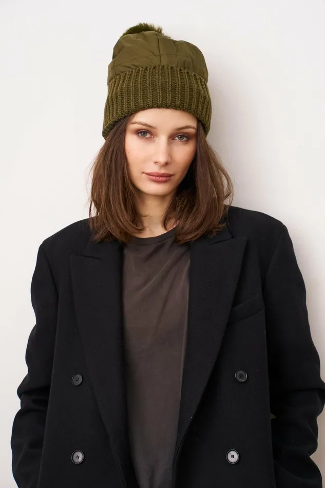 Vintage Havana Winter Hats Women PUFFER POMPOM HAT 8211 OLIVE Olive