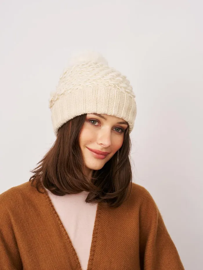 Vintage Havana Winter Hats Women TURN UP POMPOM HAT 8211 CREAM Cream Vintage Havana Winter Hats Women TURN UP POMPOM HAT 8211 CREAM Cream