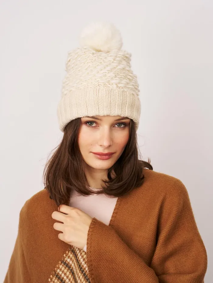 Vintage Havana Winter Hats Women TURN UP POMPOM HAT 8211 CREAM Cream Vintage Havana Winter Hats Women TURN UP POMPOM HAT 8211 CREAM Cream