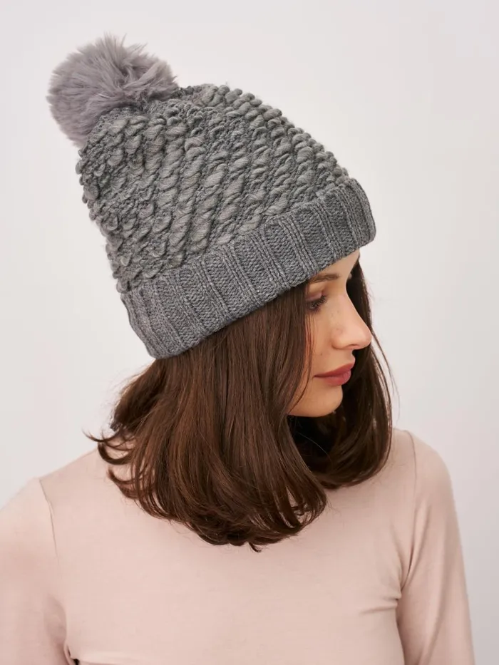 Vintage Havana Winter Hats Women TURN UP POMPOM HAT 8211 GREY Grey Vintage Havana Winter Hats Women TURN UP POMPOM HAT 8211 GREY Grey