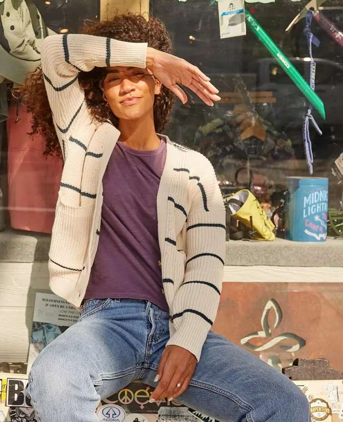 Women039s Bianca Cardigan Almond Stripe ToadandCo Sweaters