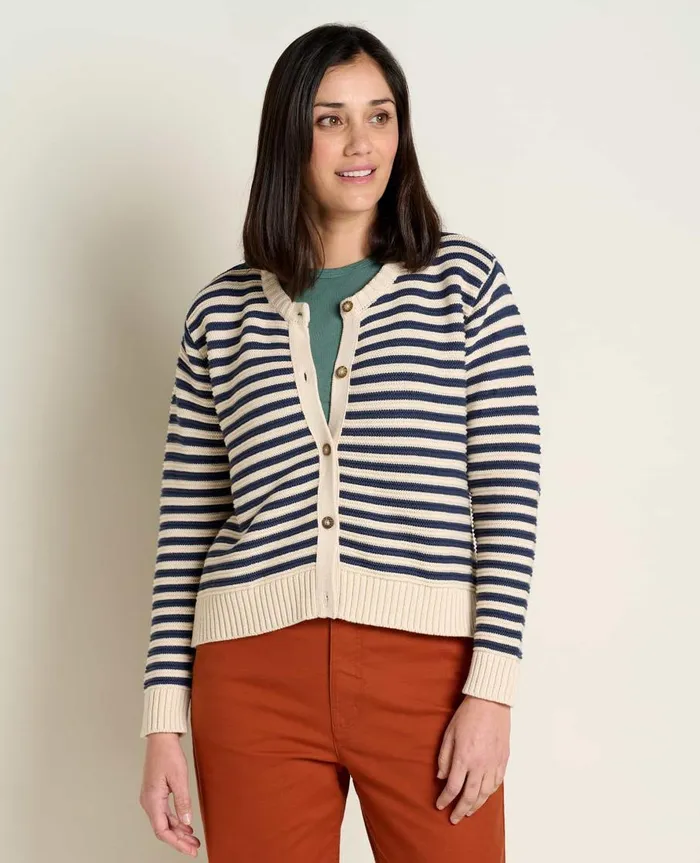 Women039s Bianca Crew Cardigan True Navy Stripe ToadandCo Sweaters