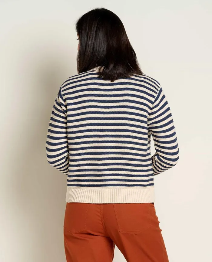 Women039s Bianca Crew Cardigan True Navy Stripe ToadandCo Sweaters