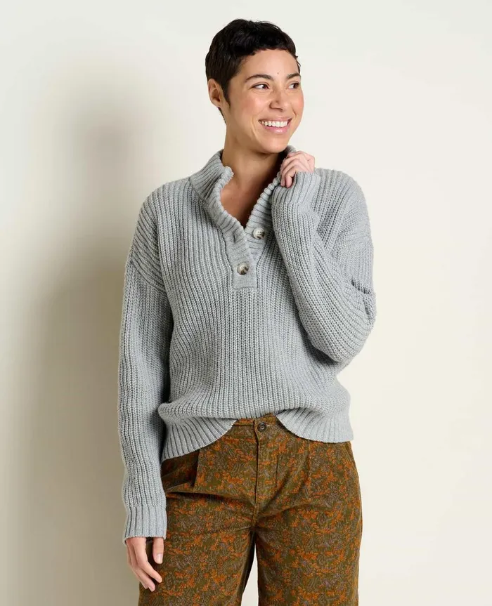 Women039s Moss Point Henley Sweater Light Ash Heather ToadandCo Sweaters