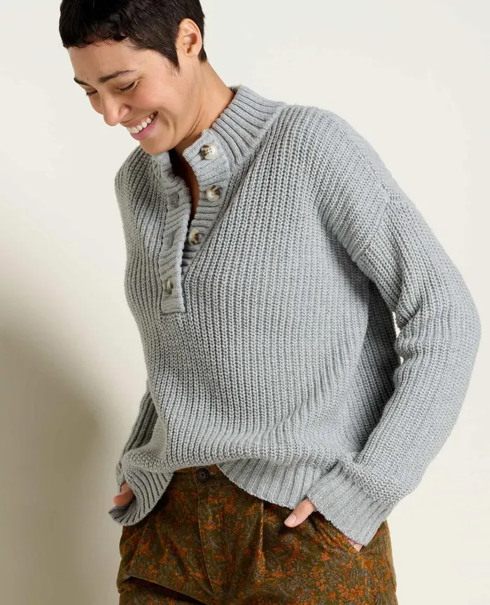 Women039s Moss Point Henley Sweater Light Ash Heather ToadandCo Sweaters