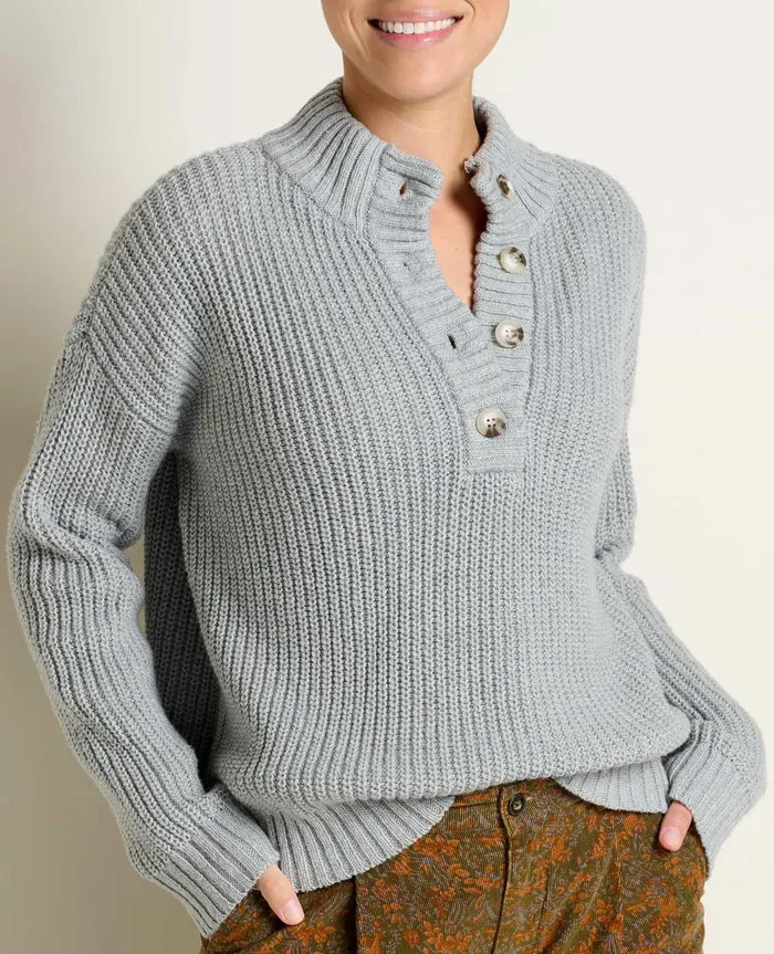 Women039s Moss Point Henley Sweater Light Ash Heather ToadandCo Sweaters