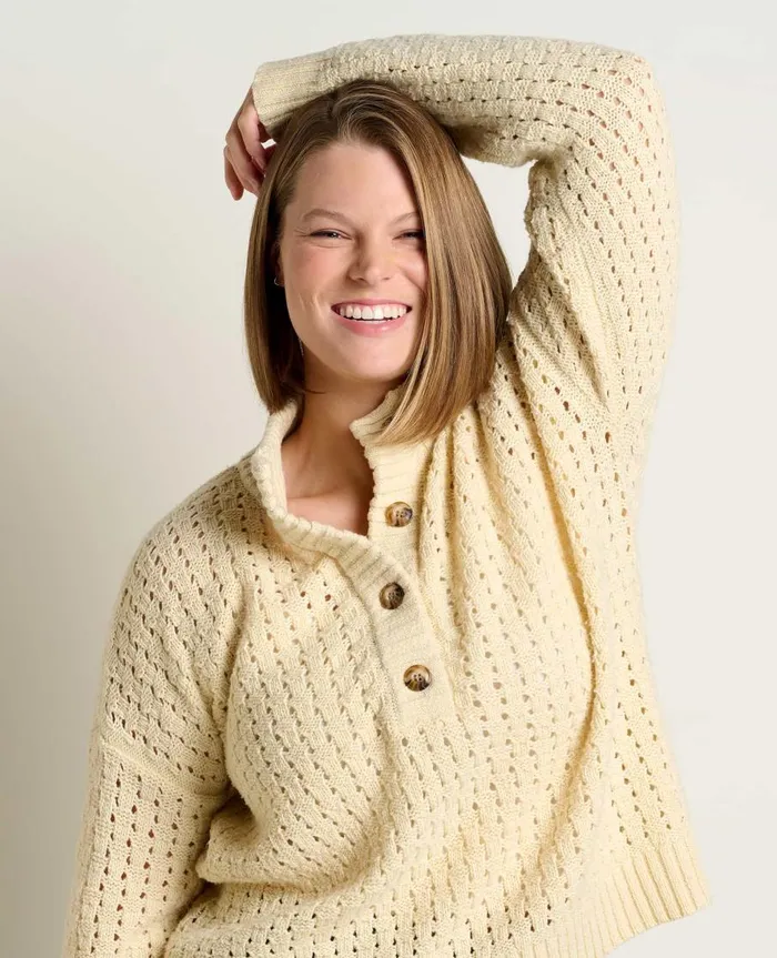 Women039s Moss Point Henley Sweater Oatmeal Heather ToadandCo Sweaters