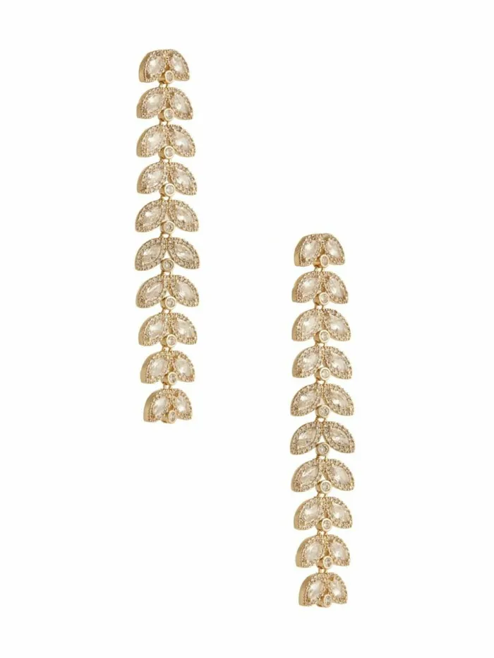 Women 14K GoldPlated Crystal Leaf Earring Silvergold Marciano Accessories Women 14K GoldPlated Crystal Leaf Earring Silvergold Marciano Accessories