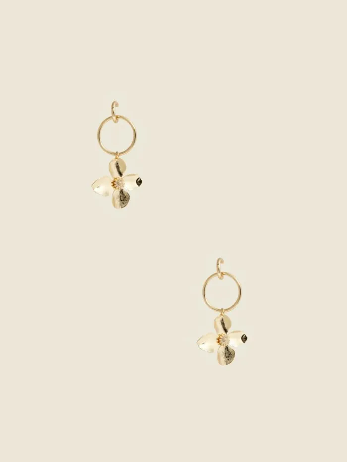 Women 14K GoldPlated Huggie Hoop Floral Earring Silvergold Marciano Accessories