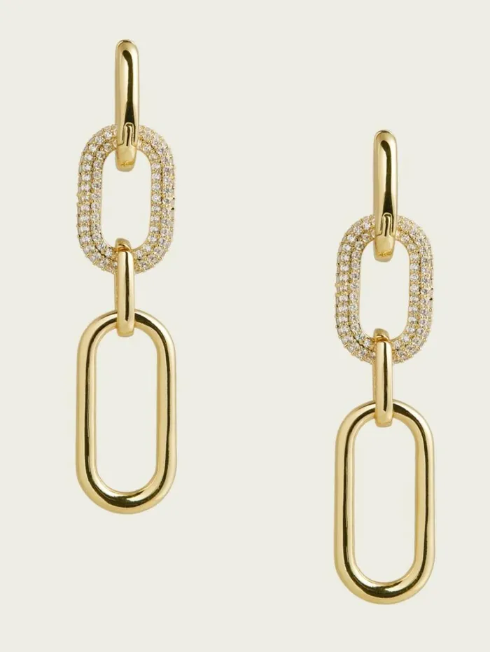 Women 14K GoldPlated Pave Paperclip Earring Silvergold Marciano Accessories