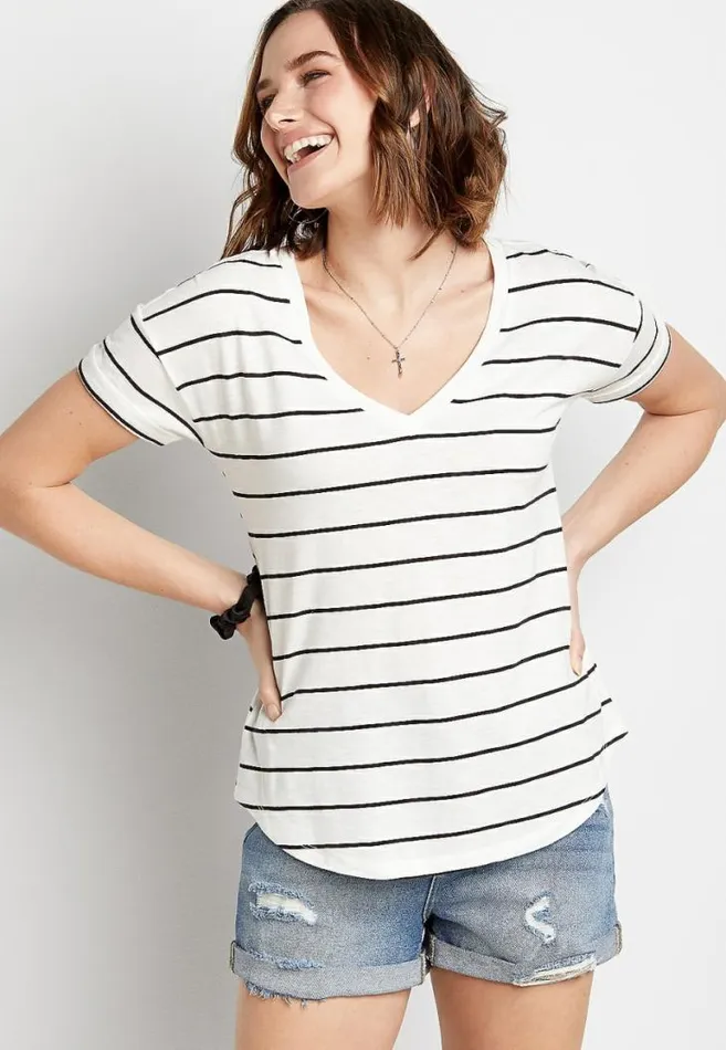 Women 247 Black And White Striped Tee Maurices Tops