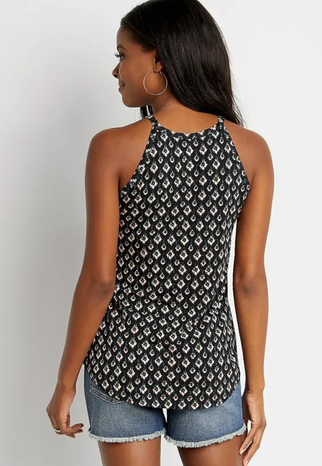 Women 247 Black Mixed Print High Neck Tank Top Maurices Tops