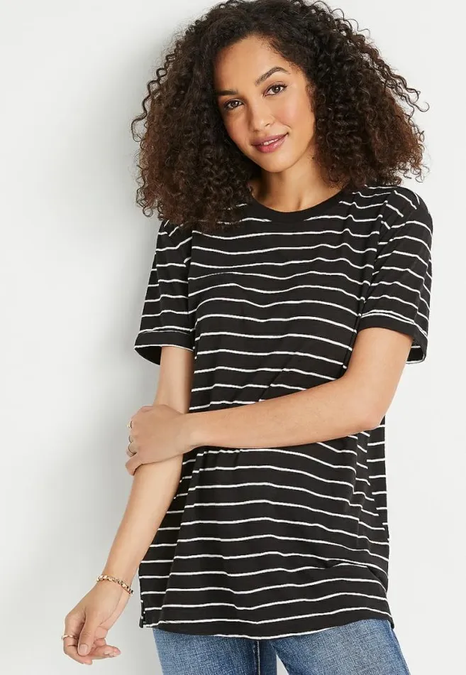 Women 247 Black Stripe Oversized Boyfriend Tee Maurices Tops