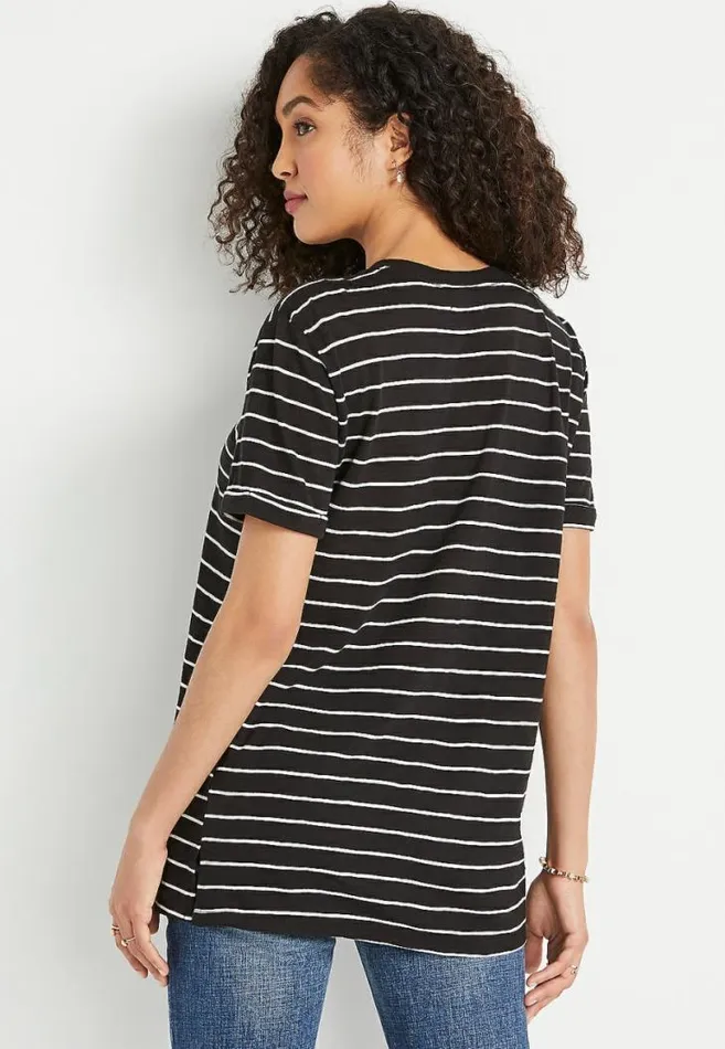 Women 247 Black Stripe Oversized Boyfriend Tee Maurices Tops