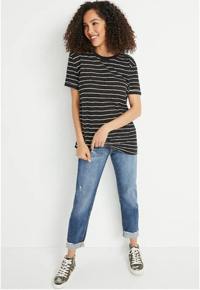 Women 247 Black Stripe Oversized Boyfriend Tee Maurices Tops