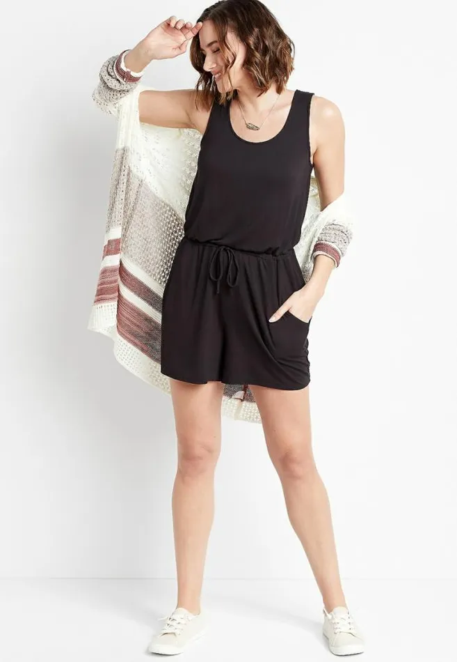 Women 247 Drawcord Pocket Sleeveless Romper Maurices Dresses and Jumpsuits