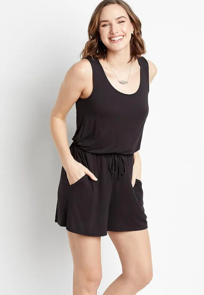 Women 247 Drawcord Pocket Sleeveless Romper Maurices Dresses and Jumpsuits