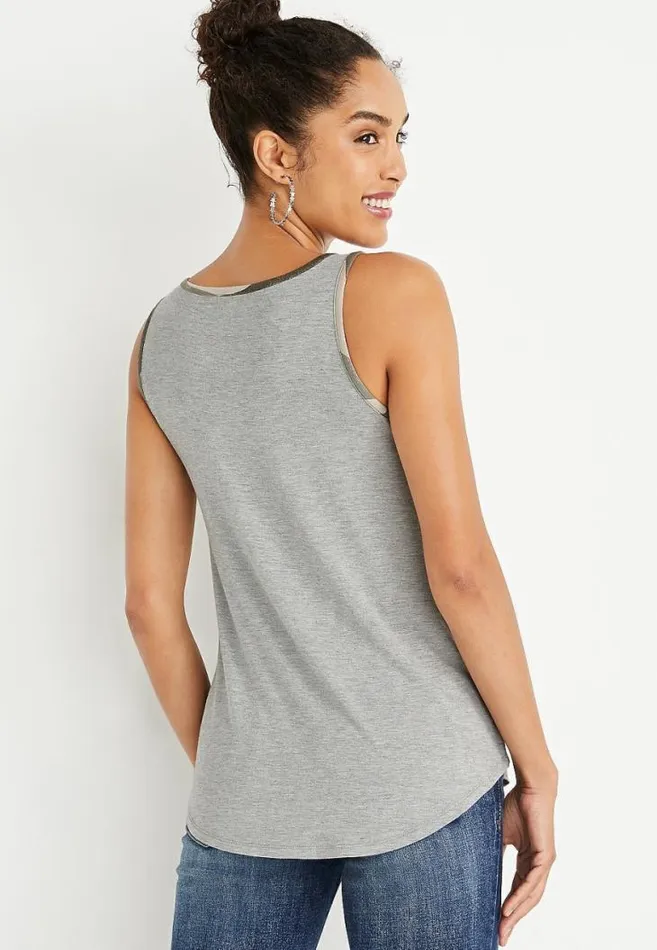 Women 247 Gray Camo Striped Tank Top Maurices Tops