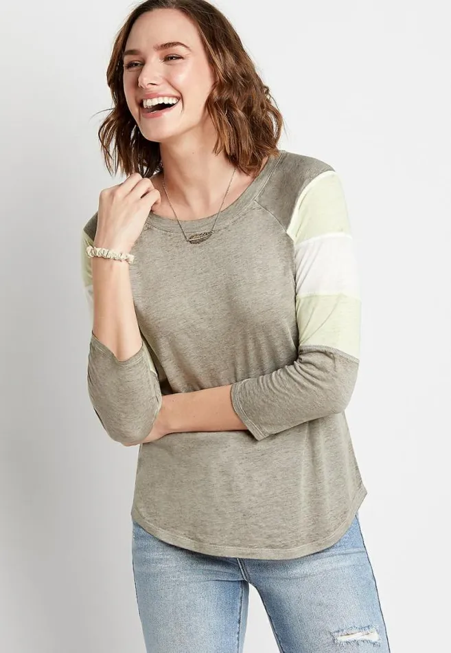Women 247 Gray Striped Baseball Tee Maurices Tops