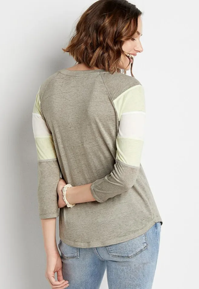 Women 247 Gray Striped Baseball Tee Maurices Tops