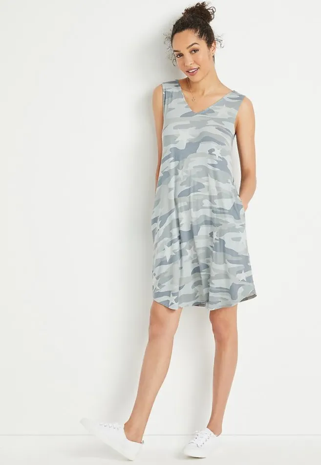 Women 247 Green Star Camo Shift Dress Maurices Dresses and Jumpsuits