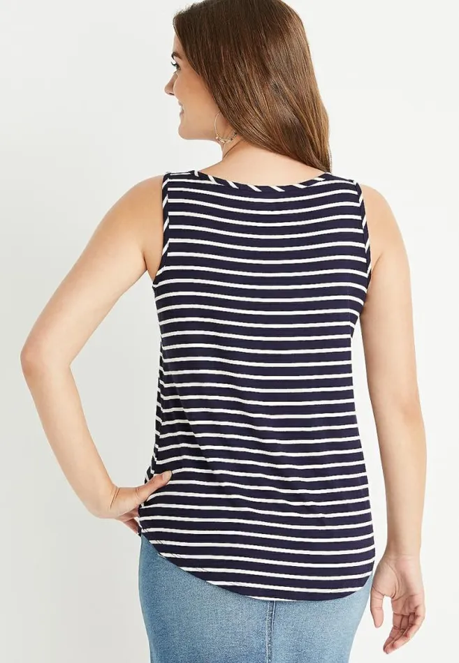 Women 247 Navy Striped High Neck Tank Top Maurices Tops