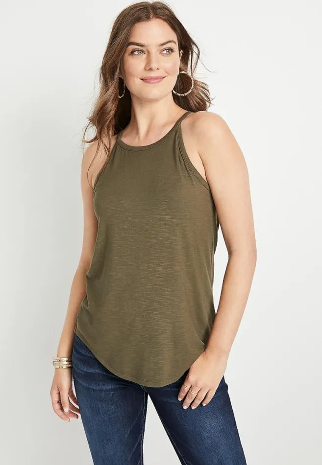 Women 247 Olive High Neck Tank Top Maurices Tops